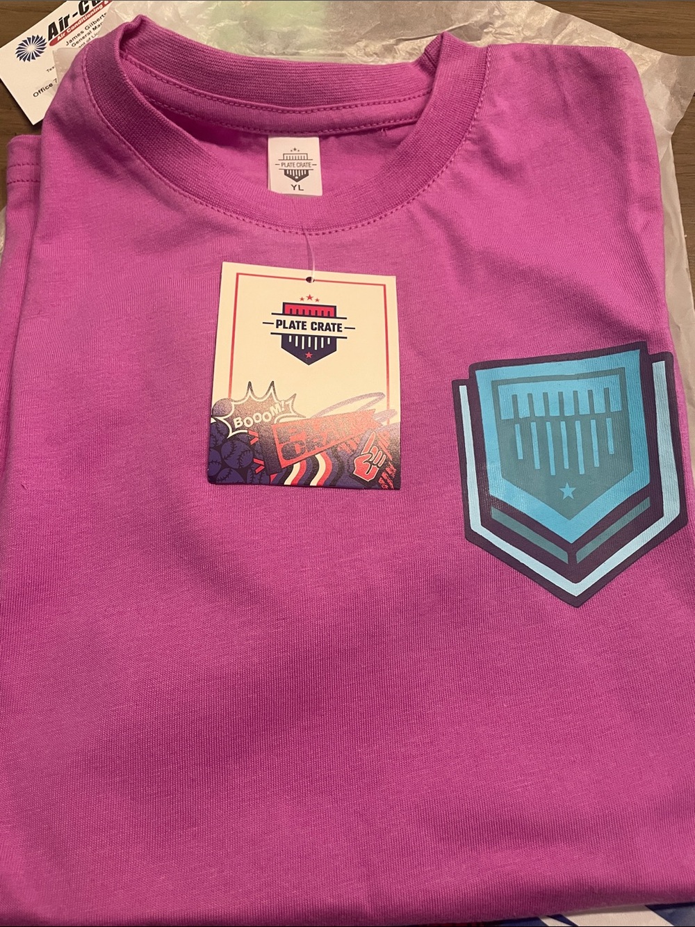 Kids' Magenta Short Sleeve Tee with Blue Shield Graphic - YL
